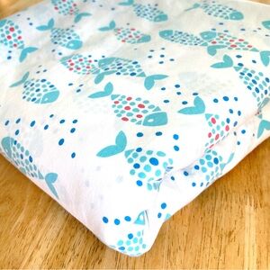 Garnet Hill Fish Themed Double/Queen Duvet Cover White Aqua 100% Cotton